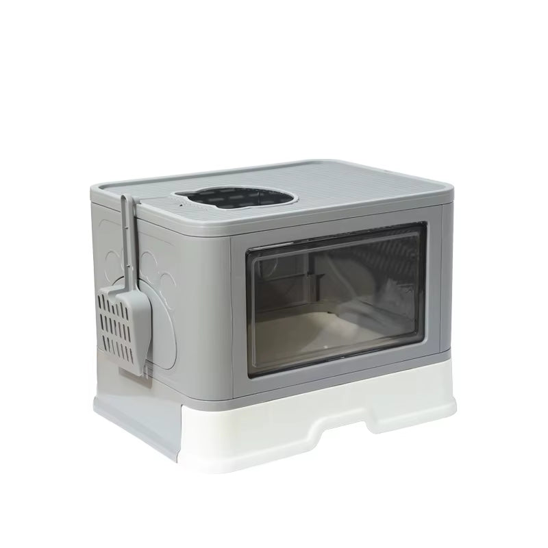 Large Fully Cat Litter Box Enclosed Drawer Style Splash Proof Easy Clean Cat Toilet Odor Control Cat Kibble Dispenser Shovel