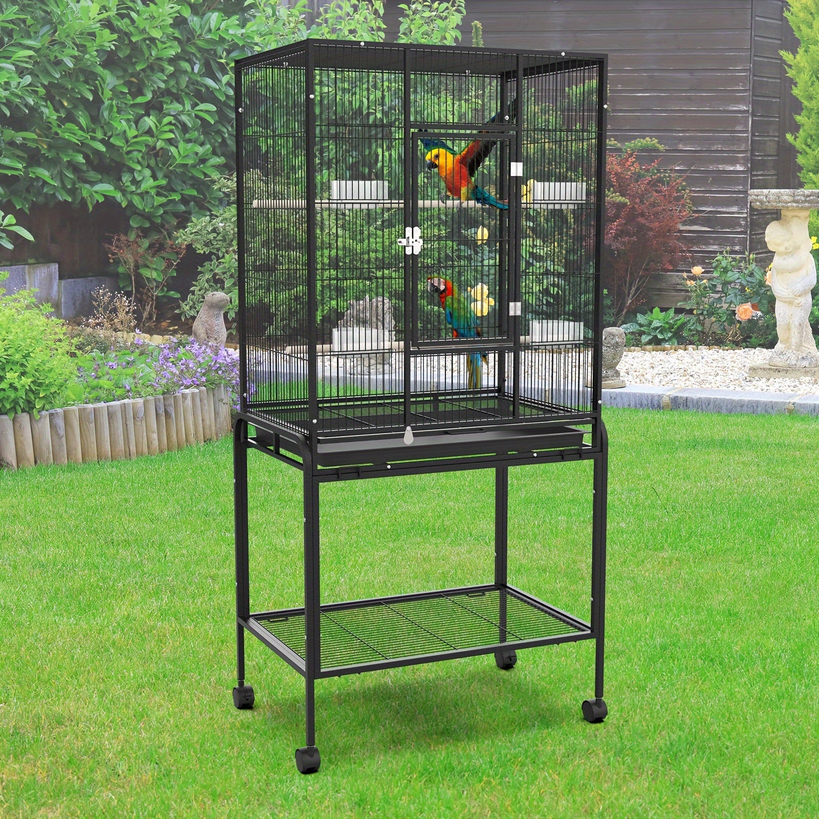 Advwin Bird Cage 135cm Large Parrot Aviary Pet Stand-alone Budgie Perch Wheels W/Brake