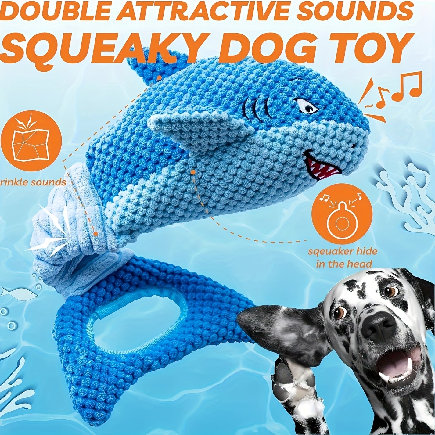 Blue Shark Toy with Musical Notes & Crinkle Sound