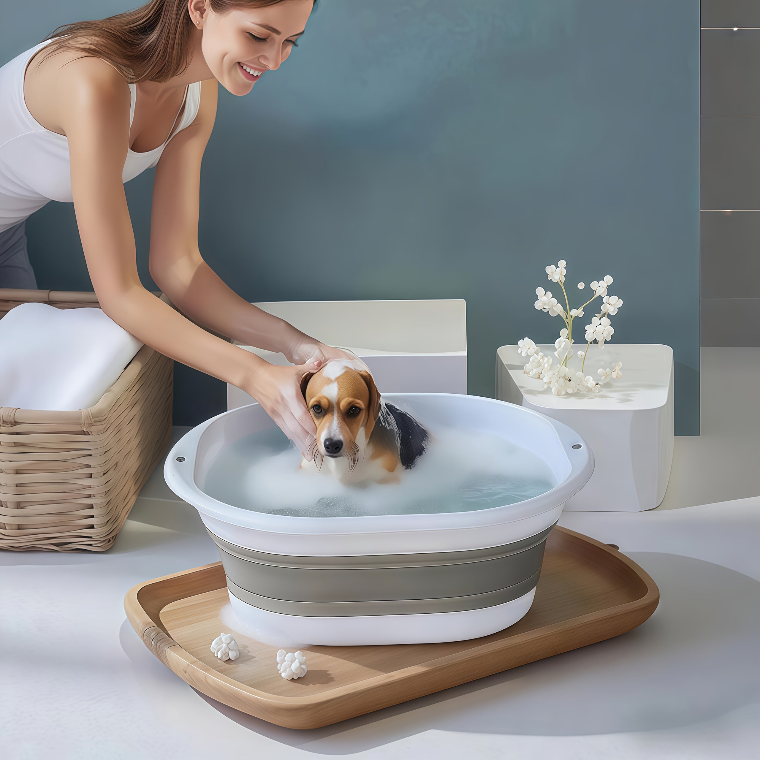 2-In-1 Portable Dog Cat Bathtub with Massage Grooming Brush Set