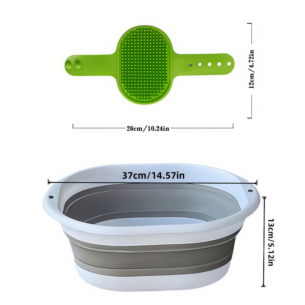 2-In-1 Portable Dog Cat Bathtub with Massage Grooming Brush Set