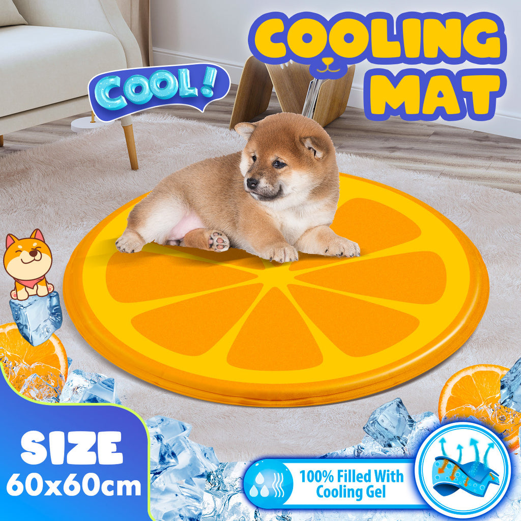 Orange Pet Cooling Mat Dog Pad Cool Gel Pattern Cat Bed Orange 60X60CM