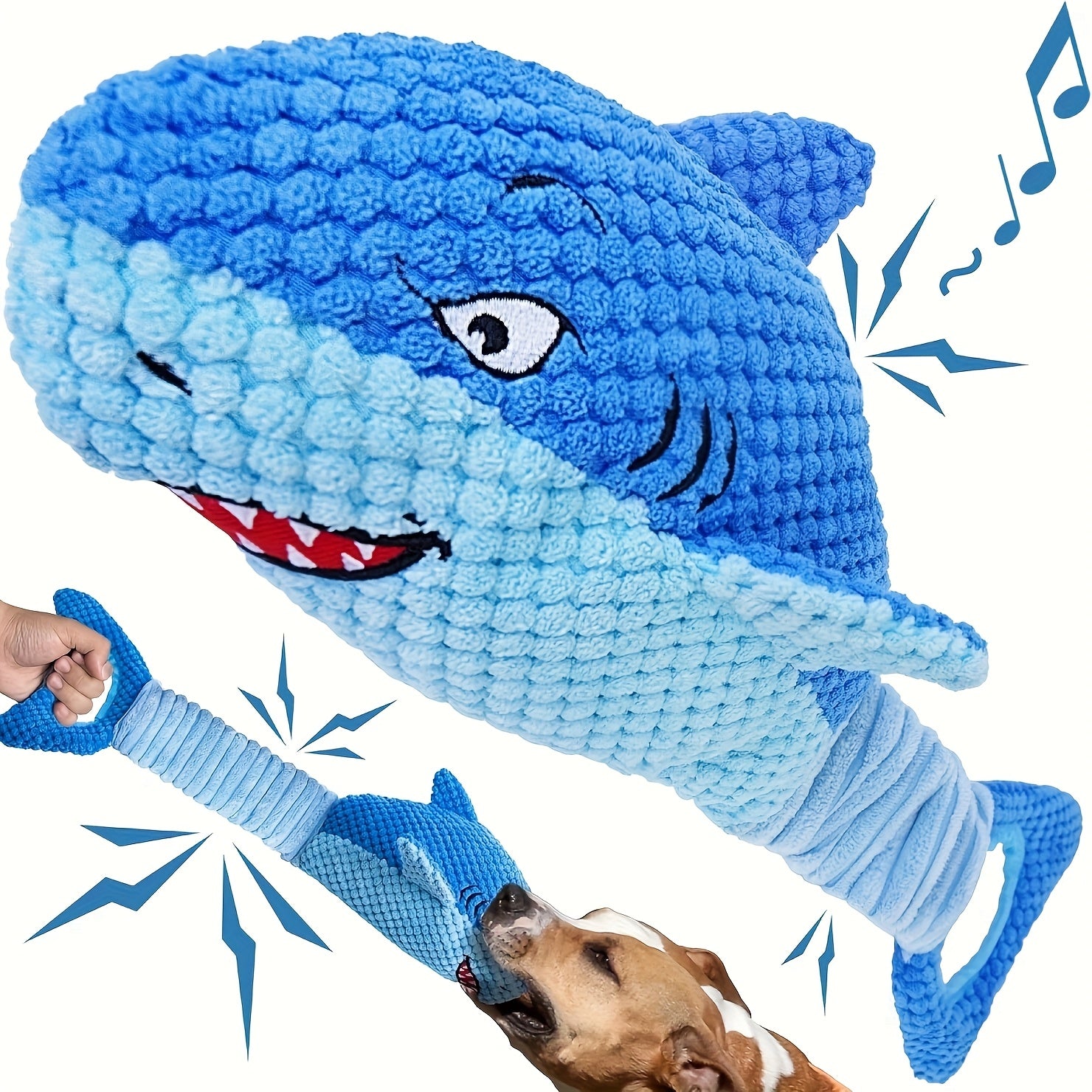 Blue Shark Toy with Musical Notes & Crinkle Sound