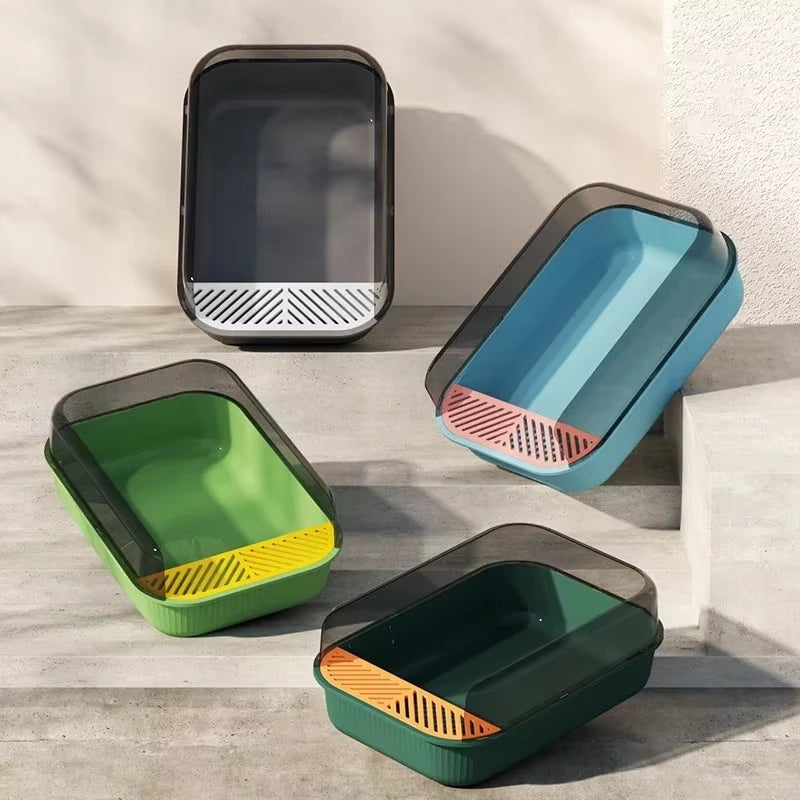 Large Capacity Cat Litter Box Semi-Closed Plastic Sand Box for Cats Pet Toilet anti Splash Cat Tray Bedpan Pet Supplies