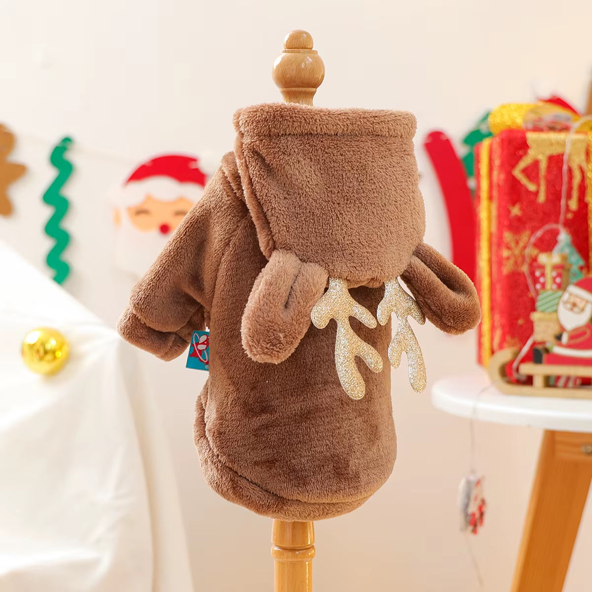 Autumn and Winter Fleece Warm Brown Reindeer Hooded Sweatshirt Antlers Christmas Transformation Outfit Pet Dog Cat Clothes