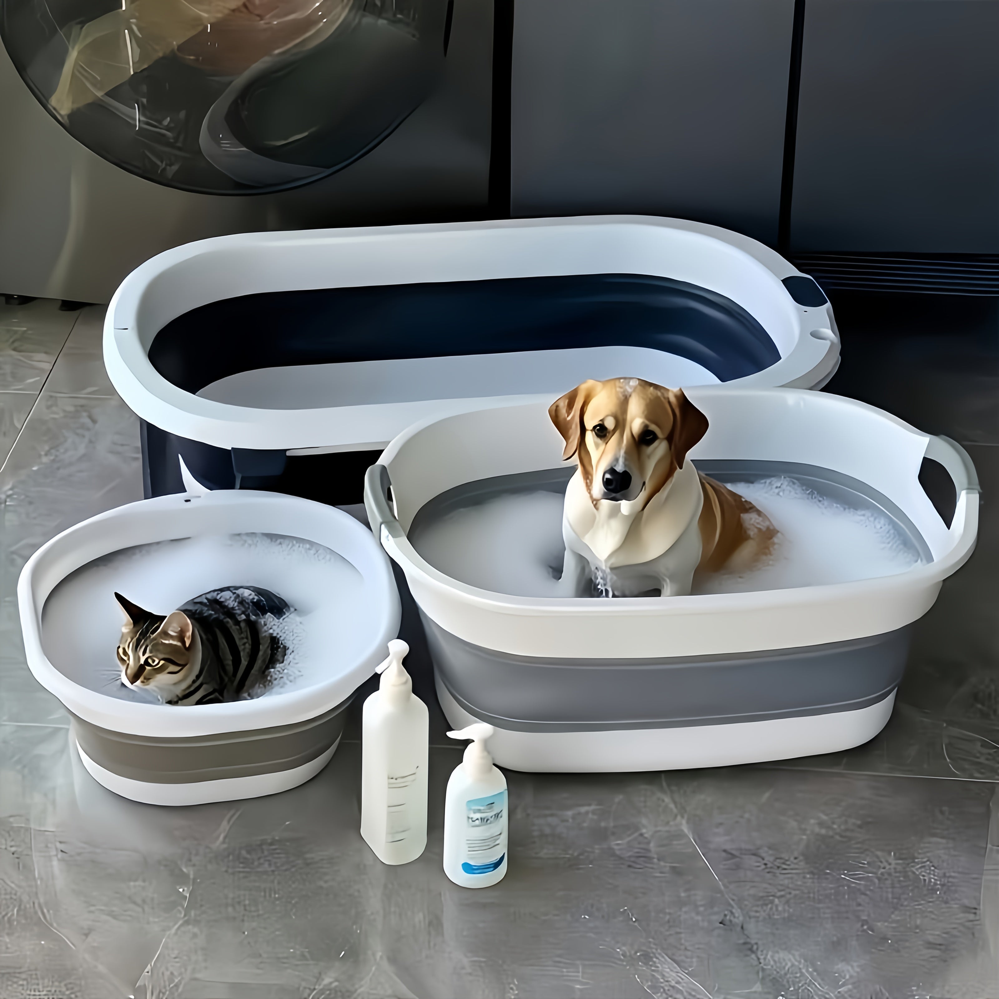 2-In-1 Portable Dog Cat Bathtub with Massage Grooming Brush Set
