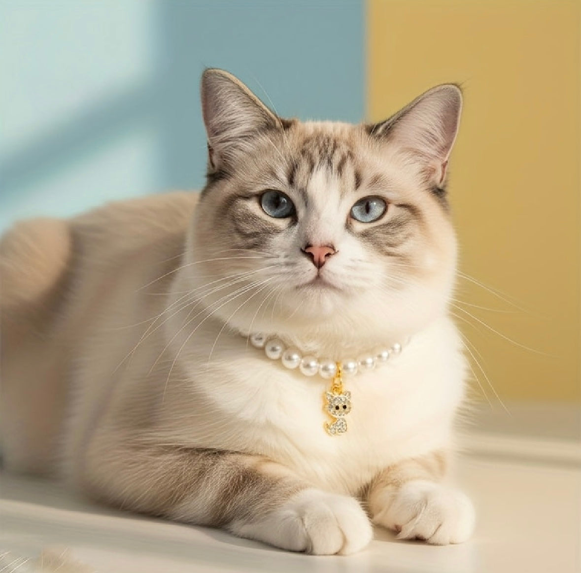 Adjustable Imitation Pearl Necklace with Cute Cat Charm