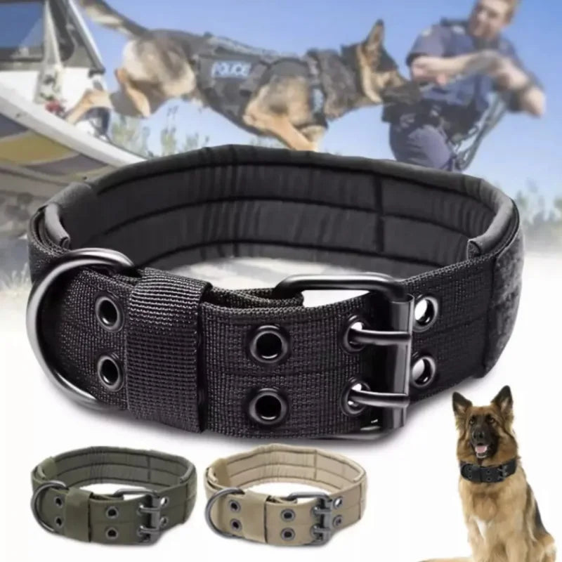 Heavy Duty Adjustable Reflective Tactical Dog Collar for large dogs - Military Style Nylon Training Collar