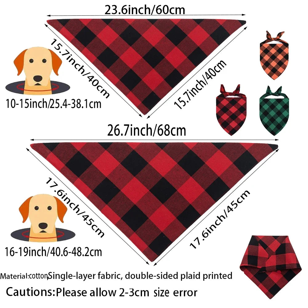 2PCS Merry Christmas Dog Bandanas Classic Plaid