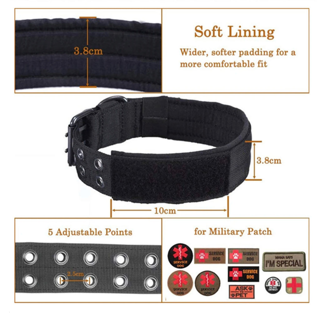 Heavy Duty Adjustable Reflective Tactical Dog Collar for large dogs - Military Style Nylon Training Collar