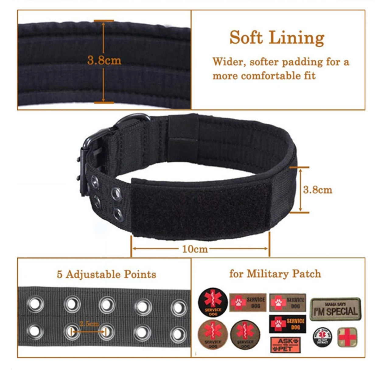 Heavy Duty Adjustable Reflective Tactical Dog Collar for large dogs - Military Style Nylon Training Collar